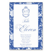 Crest Monogram Blue Floral Script Eleven 8 Names テーブルナンバー (正面)