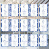 Crest Monogram Blue Floral Script Eleven 8 Names テーブルナンバー