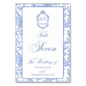Crest Monogram Blue Floral Script Seven テーブルナンバー (正面)