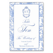 Crest Monogram Blue Floral Script TEN テーブルナンバー (正面)