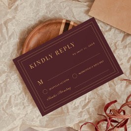 Crest Monogram Burgundy Gold Vintage Wedding 出欠カード