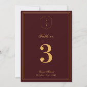 Crest Monogram Burgundy Gold Wedding Table Number 招待状 (裏面)