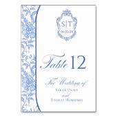 Crest Monogram Delft Blue Floral Script テーブルナンバー (正面)