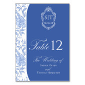 Crest Monogram Delft Blue Floral Script テーブルナンバー (正面)