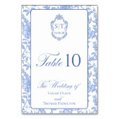 Crest Monogram Delft Blue Floral Script テーブルナンバー (正面)