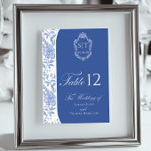 Crest Monogram Delft Blue Floral Script テーブルナンバー