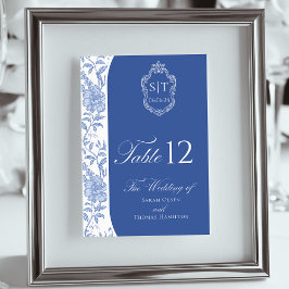 Crest Monogram Delft Blue Floral Script テーブルナンバー