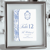 Crest Monogram Delft Blue Floral Script テーブルナンバー