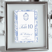 Crest Monogram Delft Blue Floral Script テーブルナンバー