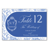 Crest Monogram Delft Blue Floral Script テーブルナンバー (正面)