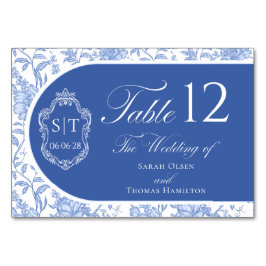 Crest Monogram Delft Blue Floral Script テーブルナンバー