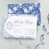 Crest Monogram Delft Blue Floral Script 出欠カード