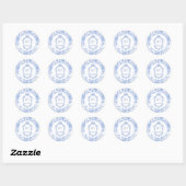 Crest Monogram Delft Blue Floral Wedding ラウンドシール (シート)