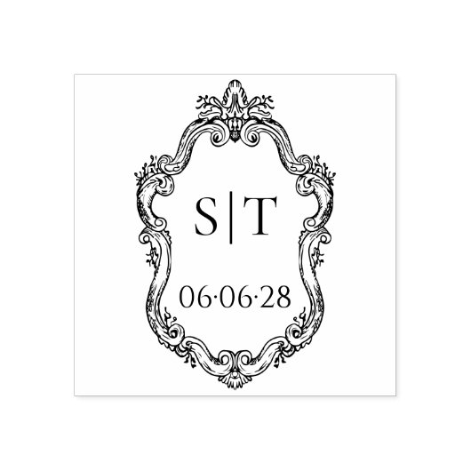 Crest Monogram French Vintage Wedding ラバースタンプ (インプリント)