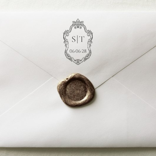 Crest Monogram French Vintage Wedding ラバースタンプ