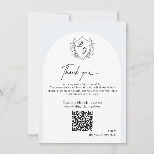 Crest Monogram wedding QR-code photo album サンキューカード (正面)