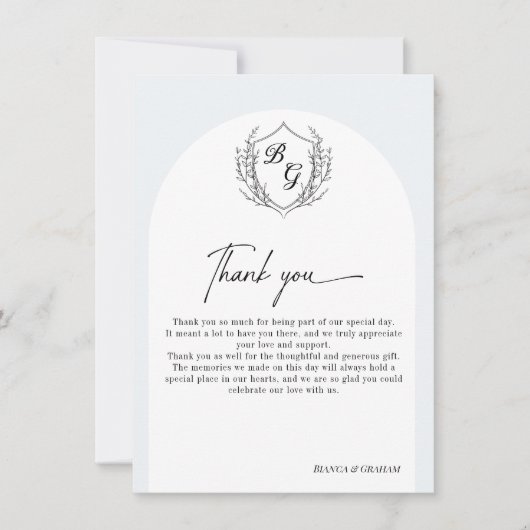 Crest Monogram wedding QR-code photo album  サンキューカード (正面)