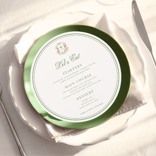 Crest Palm Tree Monogram Lets Eat Round Wedding メニュー