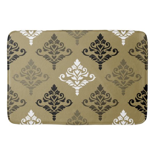 Crestaのダマスク織のPtnの白黒は金ゴールドを青銅色にします バスマット (正面)