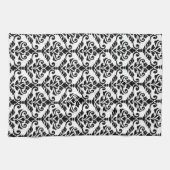 Crestaのダマスク織白の縦パターン黒 キッチンタオル (横)