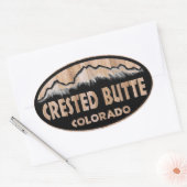 Crested Butte Colorado木製サインオーバルステッカー 楕円形シール (封筒)