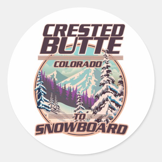 Crested Butte Colorado Snowboardingロゴ ラウンドシール (正面)