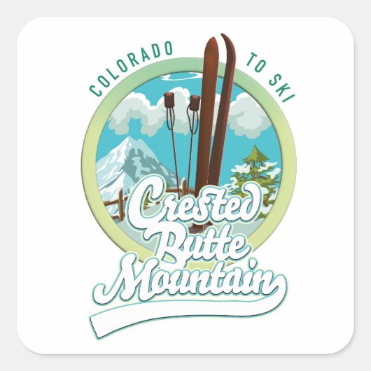 Crested Butte Mountain Coloradoスキーロゴボタン スクエアシール (正面)
