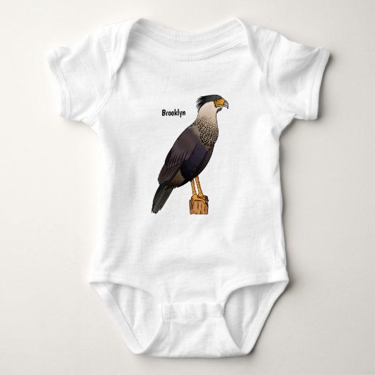 Crested caracara bird cartoon illustration  ベビーボディスーツ (正面)