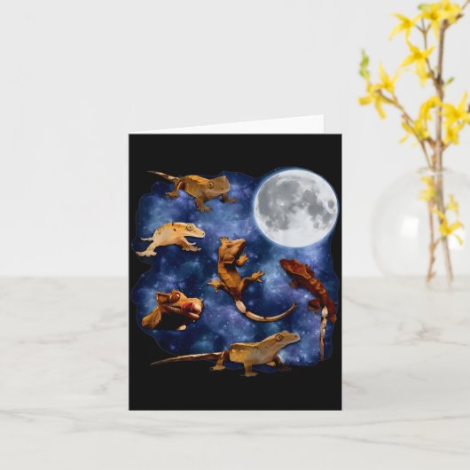 Crested Gecko Moon Retro Reptile Mom Dad Breeder L カード (黄色い花)