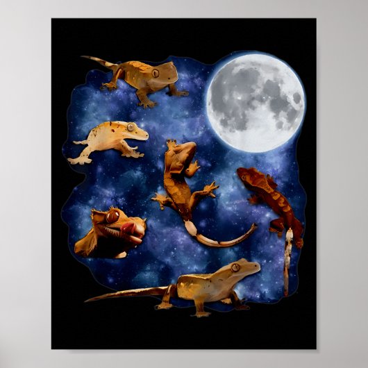 Crested Gecko Moon Retro Reptile Mom Dad Breeder L ポスター (正面)