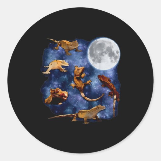 Crested Gecko Moon Retro Reptile Mom Dad Breeder L ラウンドシール (正面)