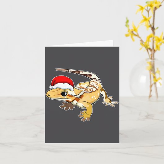 Crested Gecko Santa Hat Christmas Pajama Lizard Re カード (黄色い花)