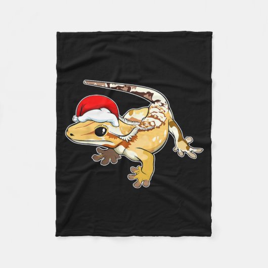 Crested Gecko Santa Hat Christmas Pajama Lizard Re フリースブランケット (正面)