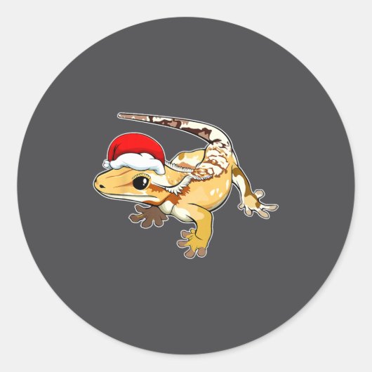 Crested Gecko Santa Hat Christmas Pajama Lizard Re ラウンドシール (正面)
