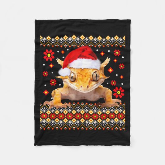 Crested Gecko Ugly Christmas Sweater  フリースブランケット (正面)