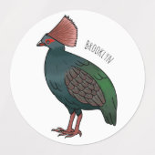 Crested partridge bird cartoon illustration ラベル (デザイン2)