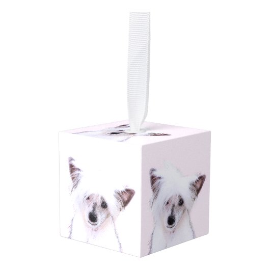 Crested Powderpuff中国のの絵画一覧 – Dog Art キューブオーナメント (正面アングル)