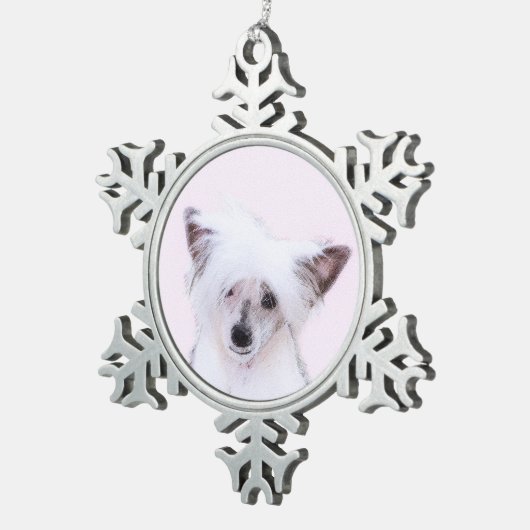 Crested Powderpuff中国のの絵画一覧 – Dog Art スノーフレークピューターオーナメント (右)