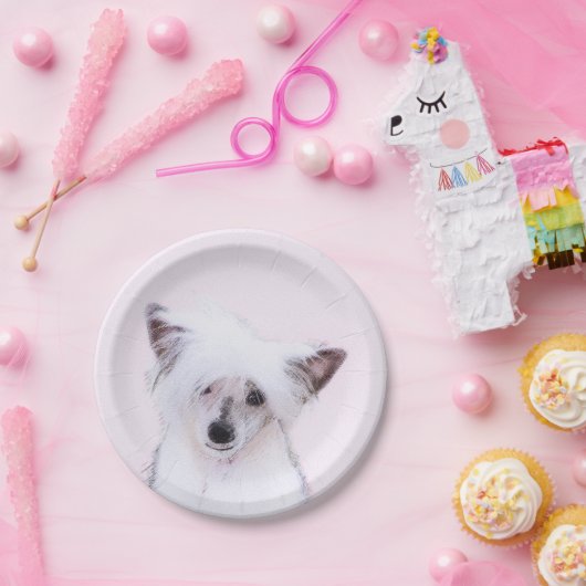 Crested Powderpuff中国のの絵画一覧 – Dog Art ペーパープレート (パーティー)