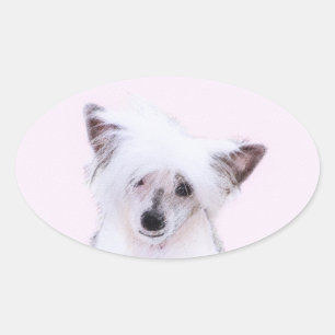 Crested Powderpuff中国のの絵画一覧 – Dog Art 楕円形シール