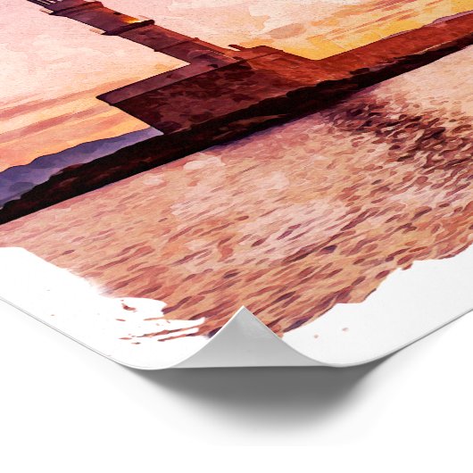 Crete Greece Oil Paint Sunset Art ポスター (角)