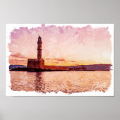 Crete Greece Oil Paint Sunset Art ポスター (正面)