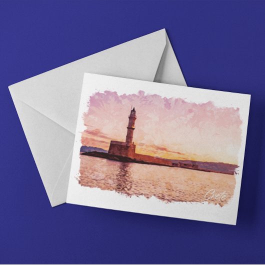 Crete Greece Oil Paint Sunset Art ポストカード