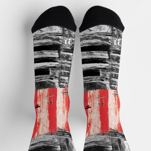 Crew Socks – Red Pulse Abstract Design ソックス (上部)