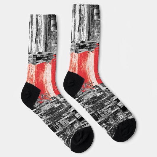 Crew Socks – Red Pulse Abstract Design ソックス (右)