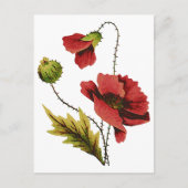 Crewelの刺繍の赤のケシ ポストカード (正面)