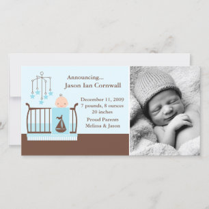 Crib Photo Birth Announcementsの男の赤ちゃん 案内状