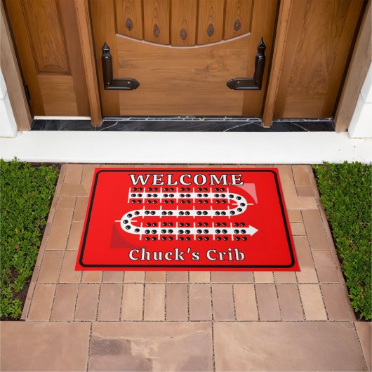 Cribbage Board Personalized Red Welcome Crib ドアマット (室外)