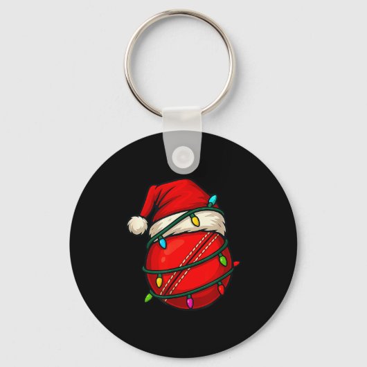 Cricket Ball With Santa Hat Funny Christmas Xmas G キーホルダー (正面)