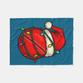 Cricket Ball With Santa Hat Funny Christmas Xmas G フリースブランケット (正面(横))